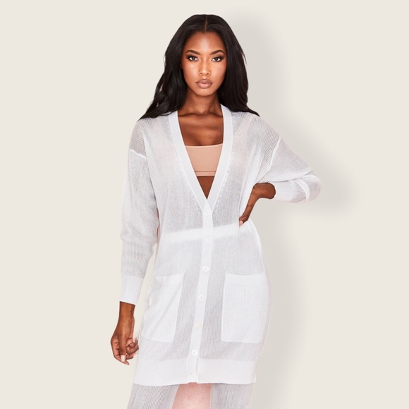 House of CB Stefania White Sheer Midi Cardigan XS - Picture 1 of 16